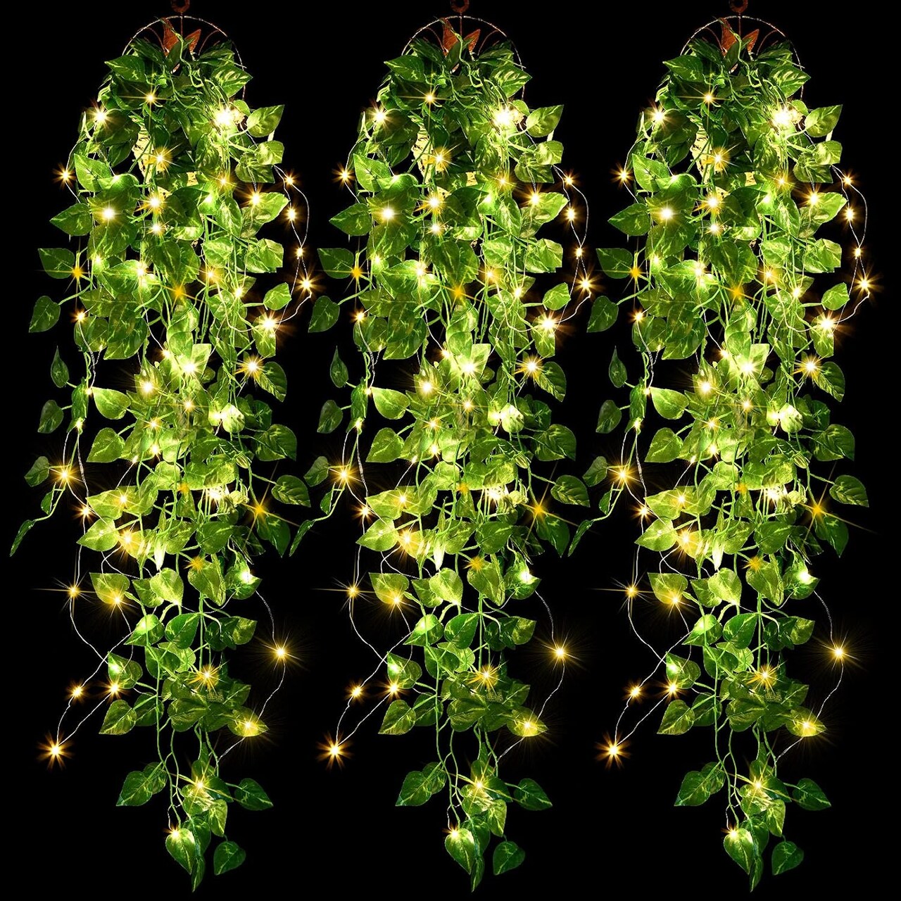 3 Packs LED Artificial Hanging Plants, 3.6 ft Fake Hanging Plant (Greenery Style)